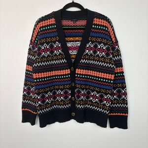 Talbots Women Fair Isle Intarsia Cardigan XLP Navy‎ Multi Nordic Preppy Cottage